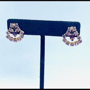 Vintage purple rhinestone screw-back earrings gold amethyst jewels CONTINENTAL